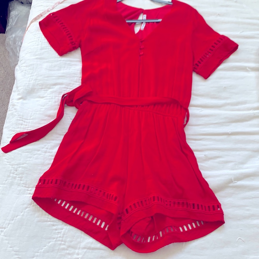 Women’s red short romper size medium from Fraiche by J